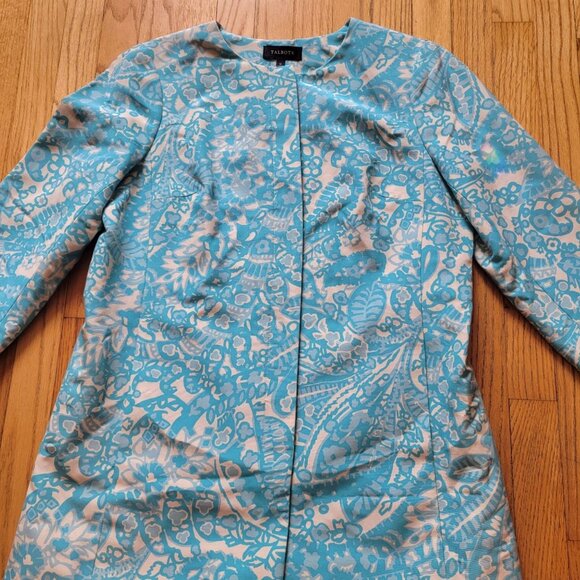 Talbots Womens Floral Pattern Jacket Mid-Length Button Closure Blue & White Size - Picture 4 of 9